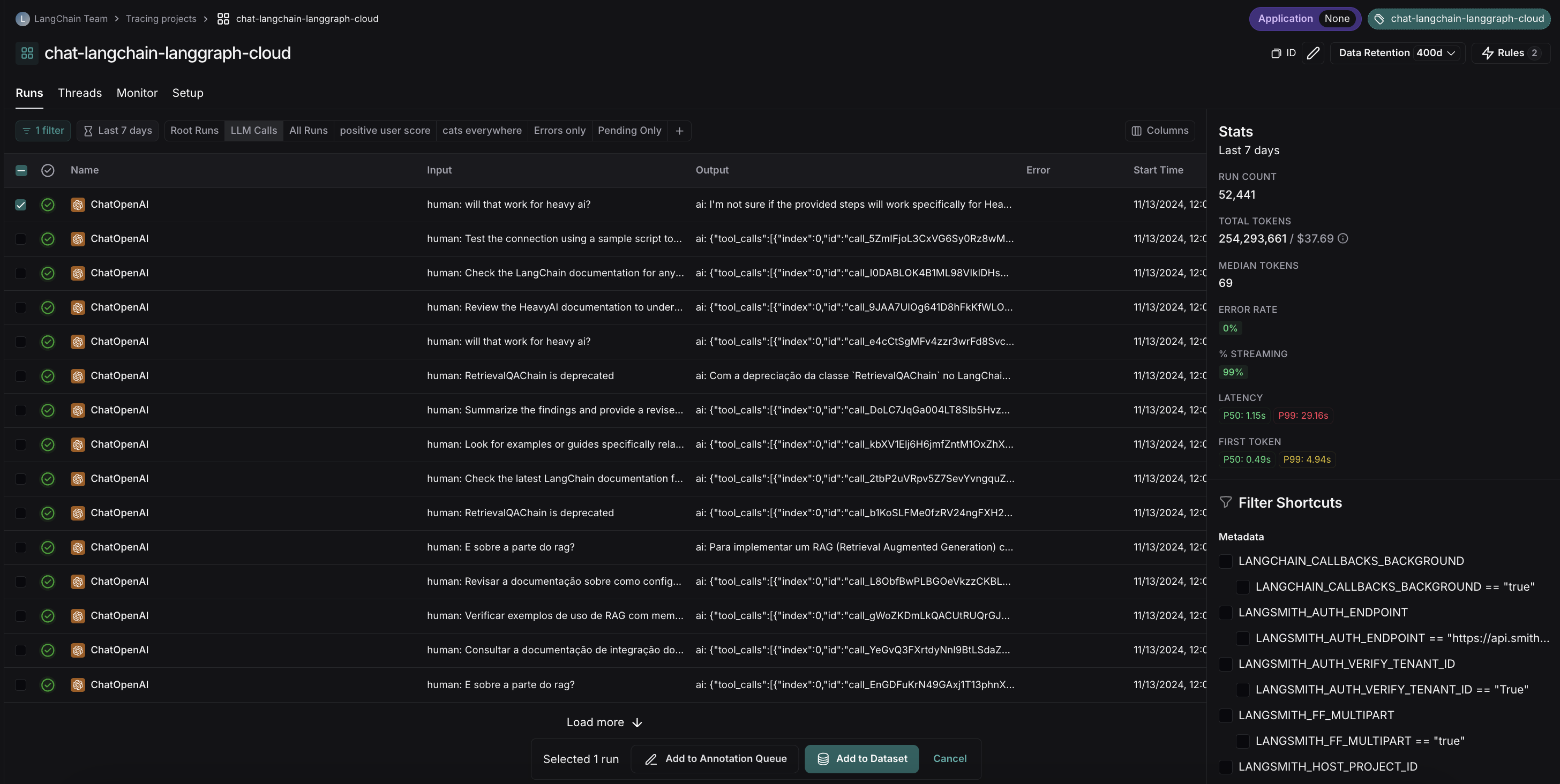 Multi-select runs